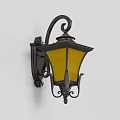 Vintage Wall Sconce with Ornate Metal Design Yellow Glass Shade Emiting Warm Light