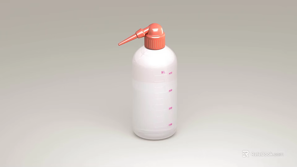 White Plastic Bottle With Red Nozzle Cap And Pink Measurement Lines 3d model 