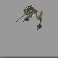 Four Legged Mechanical Character With Yellow Metal Body And Cannon Sci Fi Design