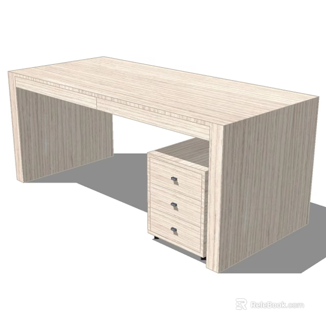 Light Wood Office Desk with Drawer Cabinet and Flat Tabletop Design 3d model 