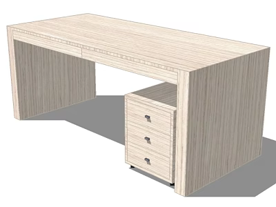 Light Wood Office Desk with Drawer Cabinet and Flat Tabletop Design 3d model