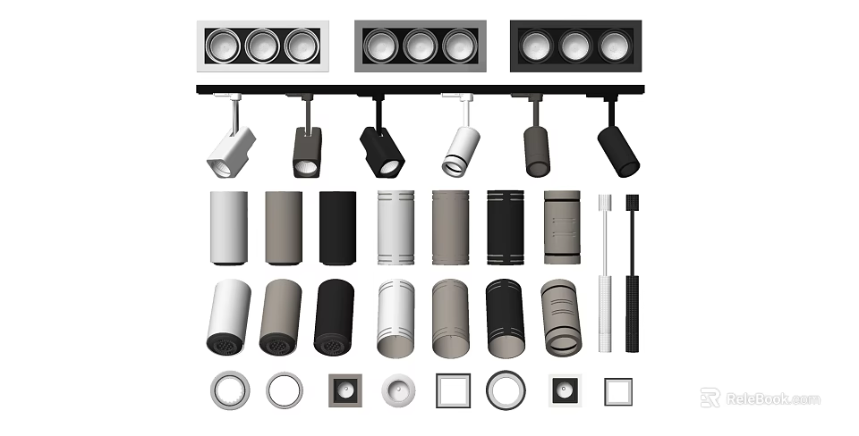 Diverse Downlights and Spotlights with Multiple Styles and Colors for Indoor Lighting 3d model 