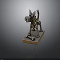 Boy Riding Mechanical Dog With Spring Structure On Base With Bolts