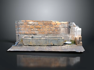 Ancient Architectural Building Structure with Brick Wall and Stone Trough Details 3d model