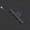 Gray USB Connector Device With Cable And Multiple Ports For Data Transfer 3d model