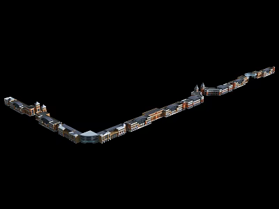Commercial Street With Long Row Of Diverse Building Facades And Storefronts 3d model