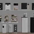 Various Coffee Machines And Brewing Devices In Different Colors Displayed On Shelves