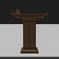 Wooden Functional Table with Carved Details and Round Objects on Top 3d model