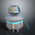 Fantasy Character And Magical Creature Near Tower With Blue Lights And Ladder