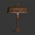 Rustic Copper Table Lamp Combination With Umbrella Shaped Shade And Conical Base Design