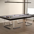 Modern Entertainment Table with Billiard Balls Pool Cues Transparent Legs in Bright Room