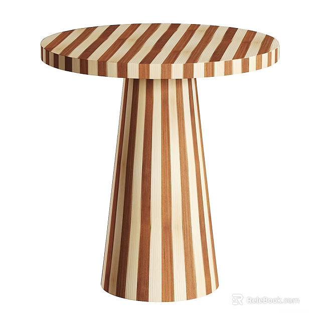 Stylish Two Tone Striped Solid Wood Round Side Table For Modern Living Room Decoration 3d model 