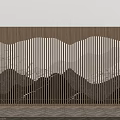 Modern Sofa Background Wall With Wooden Stripes Wavy Design And Illuminated Details