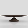 Modern Minimalist Dark Brown Wooden Oval Dining Table With Wood Grain Design And Conical Base