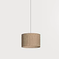 Cylindrical Wooden Pendant Light With Ribbed Design And Warm Glow On Gray Background