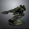 Mechanical Camouflage Weapon Turret Design With Circular Base And Green Accents