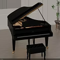 Elegant Black Grand Piano Interior With Bench Wooden Floor And Potted Plant