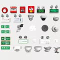 Safety Traffic Signs with Exit Indicators Directional Arrows and Fire Safety Equipment