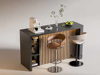 Modern Bar Chair Combination Western Kitchen Bar Counter Central Island Sink Bar Chair 3d model
