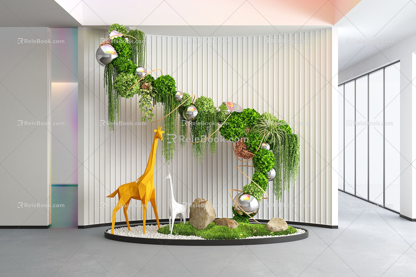 Indoor landscape landscaping plant art installation 3d model