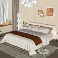 Cozy Double Bed With White Bedding Brown Blanket Bedside Table Floor Lamp And Striped Rug