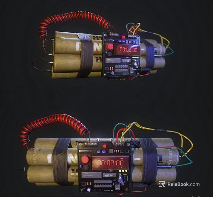 Explosive Weapon Device Featuring Taped Together Bombs Digital Timer And Colored Wires 3d model 