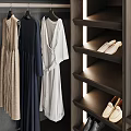 Modern Wardrobe Interior Design With Hanging Clothes Folded Items And Shoe Storage