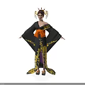 Woman Dressed In Traditional Black Kimono With Yellow Floral Patterns And Orange Obi