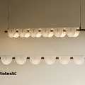 Elegant Modern Molteni&C Linear Chandelier With White Ribbed Shades And Wooden Frame