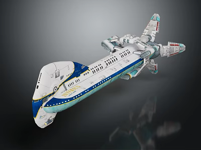 Futuristic Cosmic Spaceship With White And Blue Streamlined Body For Interstellar Travel 3d model