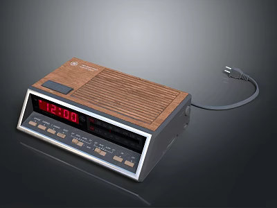 Vintage Digital Clock With Wooden Panel Digital Display Showing 1200 Time And Control Buttons 3d model