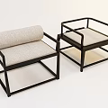 Modern Leisure Chairs with Black Square Frame Square Armrests and Light Fabric Cushion