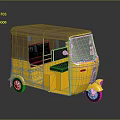 Yellow Auto Rickshaw With Brown Canopy Transparent Windshield And Black Seats 3d model