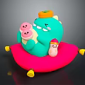 Cute Green Dino Holding Piggy Toys With Little Pink Companion On Red Cushion