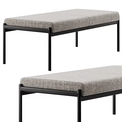 Modern Gray Upholstered Bench With Cushioned Seat And Black Metal Legs 3d model