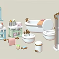 Modern Bathroom Washbasin With Bathtub Toilet Mirror Towels And Storage Shelf