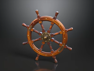 Vintage Wooden Ship Steering Wheel With Metal Accents And Classic Design 3d model