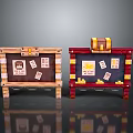 Game Style Brown And Red Chests With Maps And Gold Coins Decoration