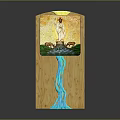 Hand Carved Wooden Sculpture Featuring Central Figure Animals And Flowing Water Design