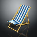 Blue and White Striped Outdoor Lounge Chair with Yellow Metal Frame