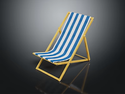 Blue and White Striped Outdoor Lounge Chair with Yellow Metal Frame 3d model