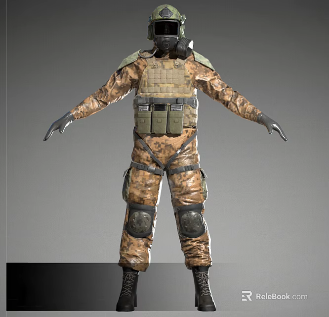 Tactical Military Game And Movie Character With Camouflage Uniform Vest And Protective Gear 3d model 