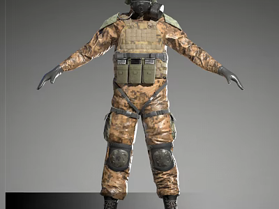 Tactical Military Game And Movie Character With Camouflage Uniform Vest And Protective Gear 3d model