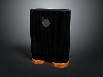 Black Audio Speaker With Orange Base Vertical Stripe Design And Circular Front Logo 3d model