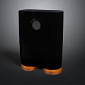 Black Audio Speaker With Orange Base Vertical Stripe Design And Circular Front Logo