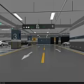 Modern Parking Garage with Direction Signs Numbered Pillars Bright Lights Floor Markings Arrows And Cars