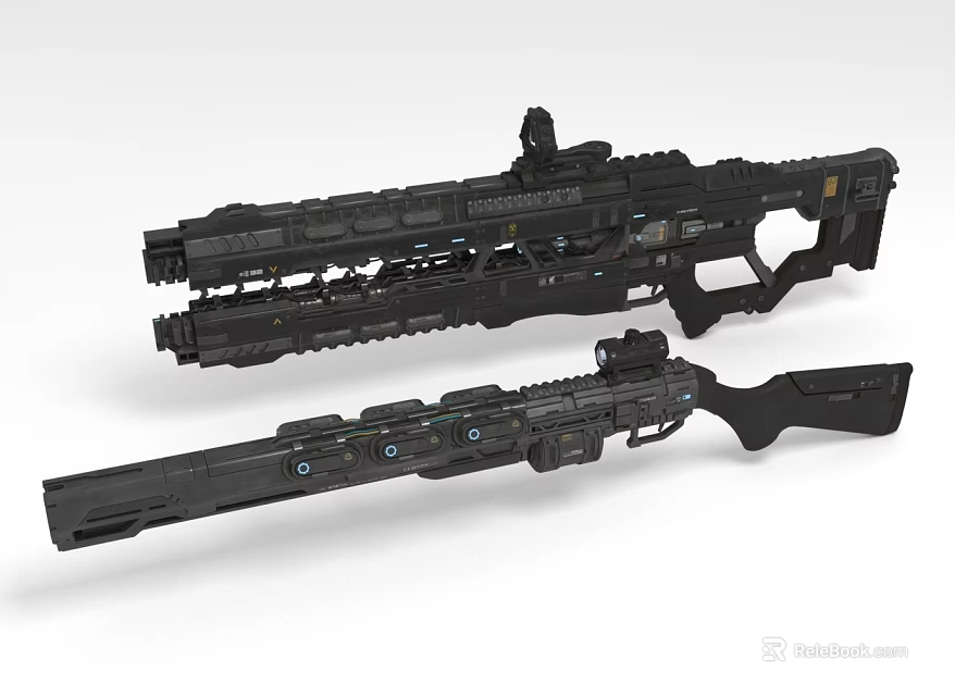 Futuristic Tactical Weapons With Black Mechanical Design Advanced Scopes And Modern Military Tech 3d model 