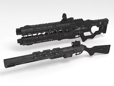 Futuristic Tactical Weapons With Black Mechanical Design Advanced Scopes And Modern Military Tech 3d model