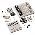 Decorative Ornament Set With Chess Tic Tac Toe Boards And Black White Pieces