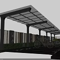 Modern Bicycle Shelter With Transparent Roof Parking Bicycles Signage Greenery And Wooden Fencing